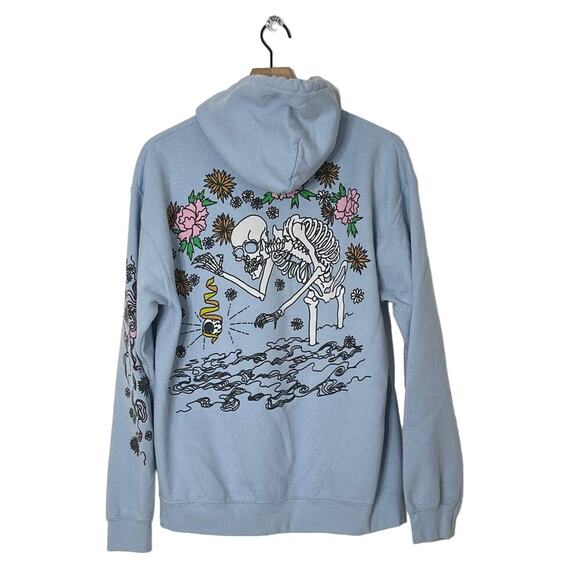 Silence + Noise Skeleton Flower Hoodie Sweatshirt Light Blue Size Medium - Picture 3 of 9